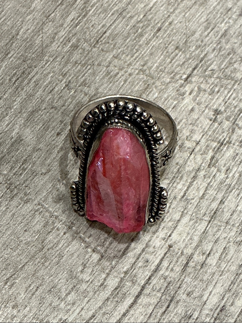 Sterling Boho Pink Raw Stone Ring